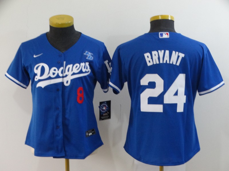 Women's Los Angeles Dodgers Front #8 Back #24 Kobe Bryant Blue With KB Patch Cool Base Stitched Jersey(Run Small)